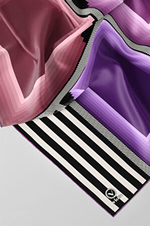 Twill Geometrik Desenli Lila Renkli 90x90 Eşarp (İpek İçermez) Kenar Dikiş Şekli El Dikişli