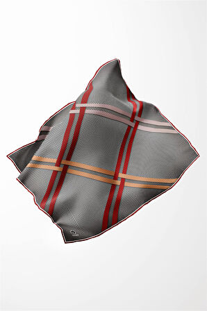 Twill Çizgili Pötikareli Çizgili Desenli Bordo - Bej Renkli 90x90 Eşarp (İpek İçermez)
