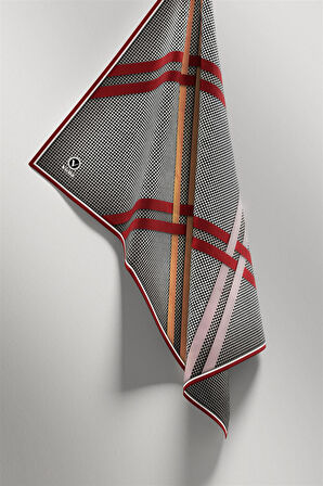 Twill Çizgili Pötikareli Çizgili Desenli Bordo - Bej Renkli 90x90 Eşarp (İpek İçermez)