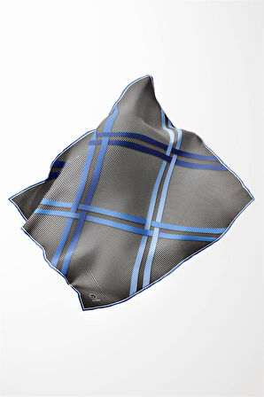 Twill Çizgili Pötikareli Çizgili Desenli İndigo Mavisi - Bebe Mavisi Renkli 90x90 Eşarp (İpek İçermez)