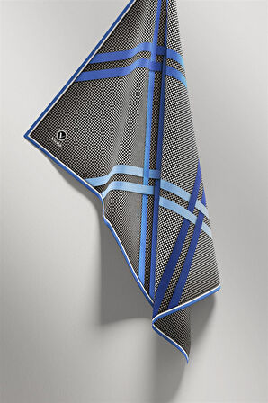 Twill Çizgili Pötikareli Çizgili Desenli İndigo Mavisi - Bebe Mavisi Renkli 90x90 Eşarp (İpek İçermez)