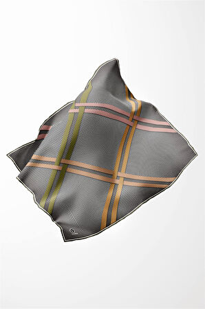 Twill Çizgili Pötikareli Çizgili Desenli Haki Yeşili - Fıstık Yeşili Renkli 90x90 Eşarp (İpek İçermez)