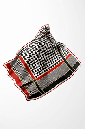 Twill Kazayağı Desenli Kırmızı Renkli 90x90 Eşarp (İpek İçermez) Kenar Dikiş Şekli El Dikişli
