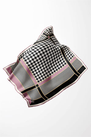 Twill Kazayağı Desenli Pembe Renkli 90x90 Eşarp (İpek İçermez) Kenar Dikiş Şekli El Dikişli