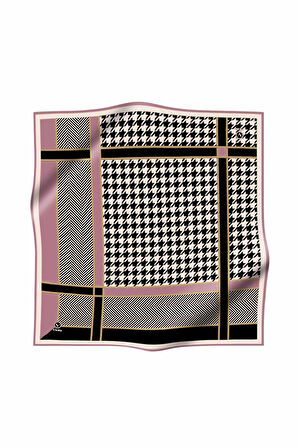 Twill Kazayağı Desenli Pembe Renkli 90x90 Eşarp (İpek İçermez) Kenar Dikiş Şekli El Dikişli