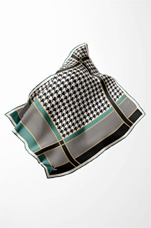 Twill Kazayağı Desenli Koyu Mint Yeşili Renkli 90x90 Eşarp (İpek İçermez) Kenar Dikiş Şekli El Dikişli