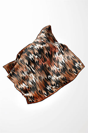 Twill Fırça Desenli Taba Renkli 90x90 Eşarp (İpek İçermez) Kenar Dikiş Şekli El Dikişli