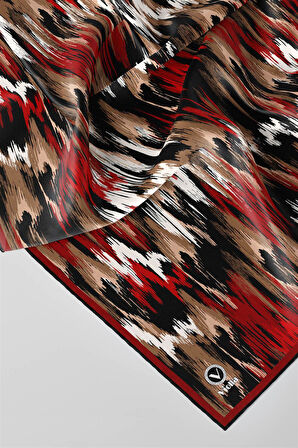 Twill Fırça Desenli Bordo Renkli 90x90 Eşarp (İpek İçermez) Kenar Dikiş Şekli El Dikişli