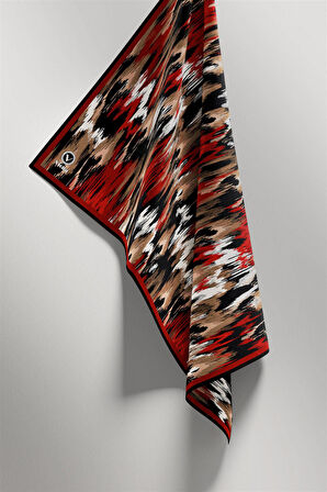 Twill Fırça Desenli Bordo Renkli 90x90 Eşarp (İpek İçermez) Kenar Dikiş Şekli El Dikişli