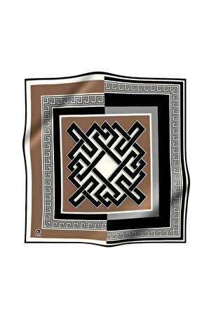Twill Çizgili Sonsuzluk Düğümü Desenli Bej Renkli 90x90 Eşarp (İpek İçermez)