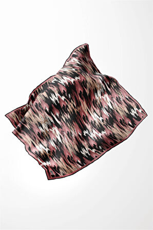 Twill Fırça Desenli Pudra Renkli 90x90 Eşarp (İpek İçermez) Kenar Dikiş Şekli El Dikişli