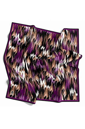 Twill Fırça Desenli Mürdüm Renkli 90x90 Eşarp (İpek İçermez) Kenar Dikiş Şekli El Dikişli