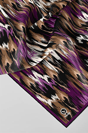 Twill Fırça Desenli Mürdüm Renkli 90x90 Eşarp (İpek İçermez) Kenar Dikiş Şekli El Dikişli