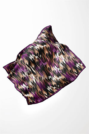 Twill Fırça Desenli Mürdüm Renkli 90x90 Eşarp (İpek İçermez) Kenar Dikiş Şekli El Dikişli