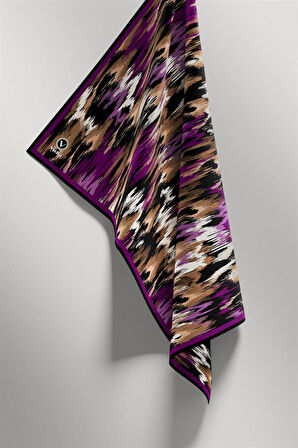 Twill Fırça Desenli Mürdüm Renkli 90x90 Eşarp (İpek İçermez) Kenar Dikiş Şekli El Dikişli