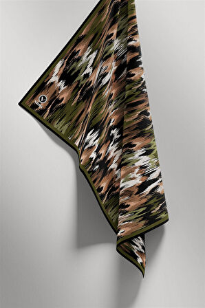 Twill Fırça Desenli Haki Renkli 90x90 Eşarp (İpek İçermez) Kenar Dikiş Şekli El Dikişli