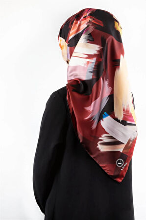 Twill Fırça Desenli Bordo Renkli 90x90 Eşarp (İpek İçermez) Kenar Dikiş Şekli El Dikişli