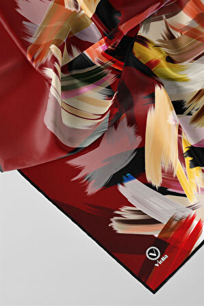 Twill Fırça Desenli Bordo Renkli 90x90 Eşarp (İpek İçermez) Kenar Dikiş Şekli El Dikişli