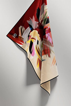 Twill Fırça Desenli Bordo Renkli 90x90 Eşarp (İpek İçermez) Kenar Dikiş Şekli El Dikişli