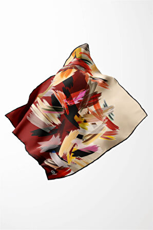 Twill Fırça Desenli Bordo Renkli 90x90 Eşarp (İpek İçermez) Kenar Dikiş Şekli El Dikişli