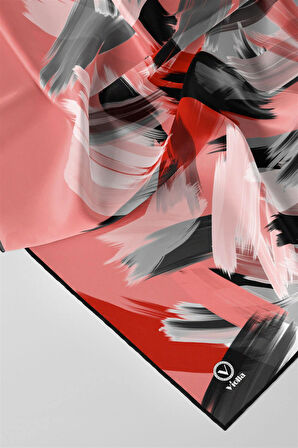 Twill Fırça Desenli Pudra Renkli 90x90 Eşarp (İpek İçermez) Kenar Dikiş Şekli El Dikişli