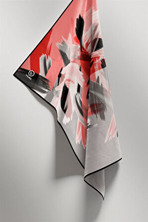 Twill Fırça Desenli Pudra Renkli 90x90 Eşarp (İpek İçermez) Kenar Dikiş Şekli El Dikişli