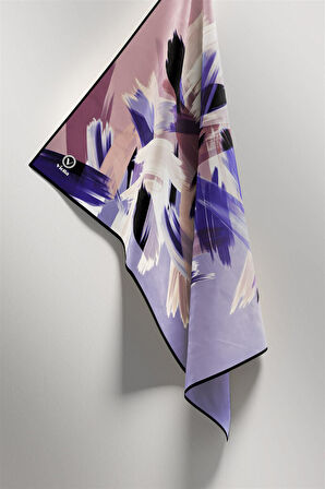 Twill Fırça Desenli Lila Renkli 90x90 Eşarp (İpek İçermez) Kenar Dikiş Şekli El Dikişli