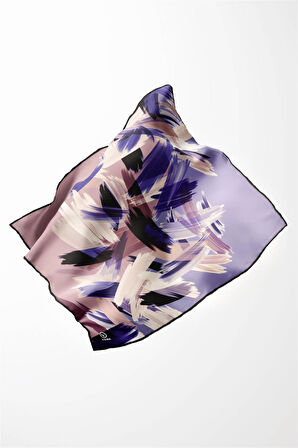 Twill Fırça Desenli Lila Renkli 90x90 Eşarp (İpek İçermez) Kenar Dikiş Şekli El Dikişli