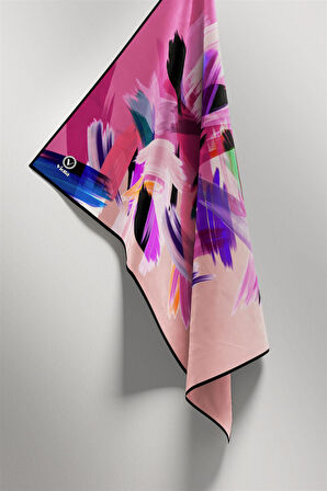 Twill Fırça Desenli Pembe Renkli 90x90 Eşarp (İpek İçermez) Kenar Dikiş Şekli El Dikişli