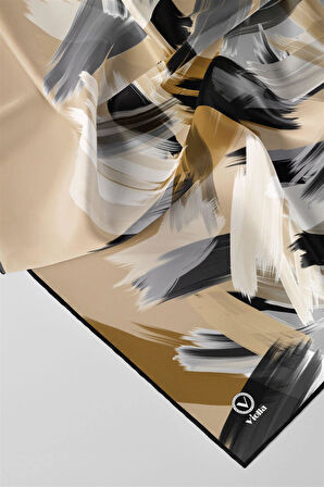 Twill Fırça Desenli Gri Renkli 90x90 Eşarp (İpek İçermez) Kenar Dikiş Şekli El Dikişli