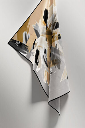 Twill Fırça Desenli Gri Renkli 90x90 Eşarp (İpek İçermez) Kenar Dikiş Şekli El Dikişli