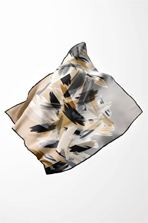 Twill Fırça Desenli Gri Renkli 90x90 Eşarp (İpek İçermez) Kenar Dikiş Şekli El Dikişli