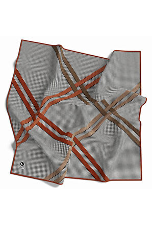Twill Çizgili Pötikareli Çizgili Desenli Taba Renkli 90x90 Eşarp (İpek İçermez)