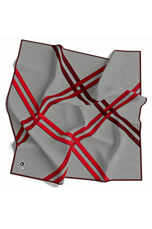Twill Çizgili Pötikareli Çizgili Desenli Bordo Renkli 90x90 Eşarp (İpek İçermez)