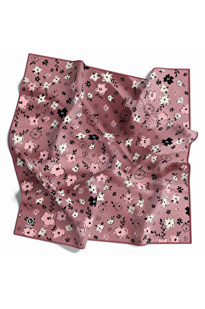Rayon Papatya Desenli Pudra Renkli 90x90 Eşarp (İpek İçermez) Kenar Dikiş Şekli El Dikişli