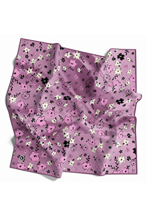 Rayon Papatya Desenli Lila Renkli 90x90 Eşarp (İpek İçermez) Kenar Dikiş Şekli El Dikişli