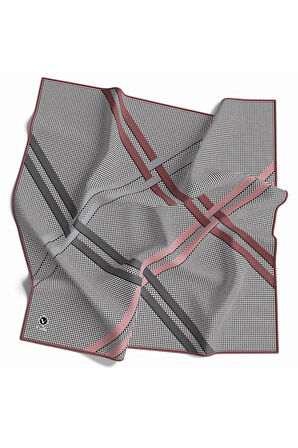 Twill Çizgili Pötikareli Çizgili Desenli Pudra Renkli 90x90 Eşarp (İpek İçermez)