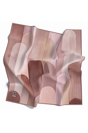 Twill Geometrik Desenli Somon Renkli 90x90 Eşarp (İpek İçermez) Kenar Dikiş Şekli El Dikişli