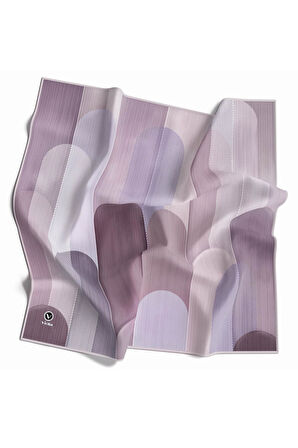 Twill Geometrik Desenli Lila Renkli 90x90 Eşarp (İpek İçermez) Kenar Dikiş Şekli El Dikişli