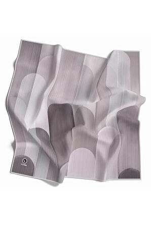 Twill Geometrik Desenli Gri Renkli 90x90 Eşarp (İpek İçermez) Kenar Dikiş Şekli El Dikişli