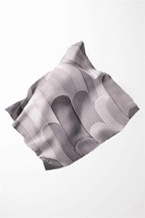 Twill Geometrik Desenli Gri Renkli 90x90 Eşarp (İpek İçermez) Kenar Dikiş Şekli El Dikişli