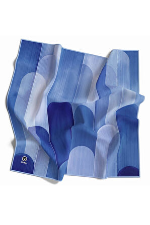 Twill Geometrik Desenli Saks Renkli 90x90 Eşarp (İpek İçermez) Kenar Dikiş Şekli El Dikişli