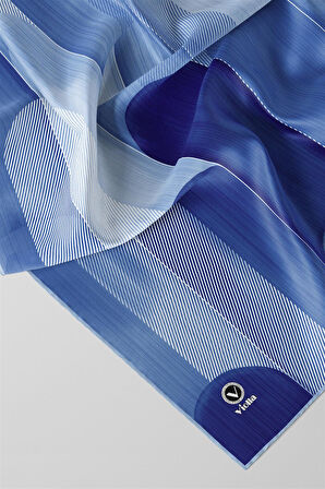 Twill Geometrik Desenli Saks Renkli 90x90 Eşarp (İpek İçermez) Kenar Dikiş Şekli El Dikişli