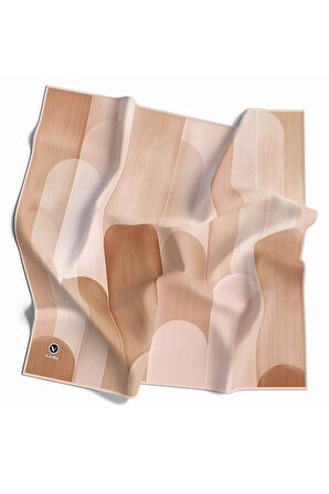 Twill Geometrik Desenli Sarı Renkli 90x90 Eşarp (İpek İçermez) Kenar Dikiş Şekli El Dikişli