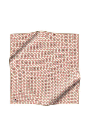 %100 Twill İpek Zincir Desenli Krem - Bakır Renkli 90x90 Eşarp Kenar Dikiş Şekli El Dikişli