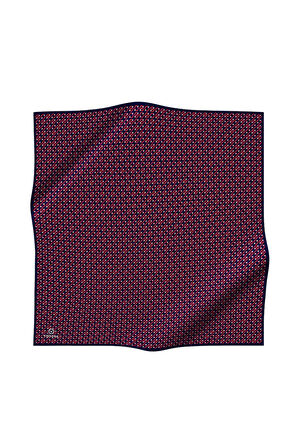 %100 Twill İpek Zincir Desenli Lacivert - Kırmızı Renkli 90x90 Eşarp Kenar Dikiş Şekli El Dikişli