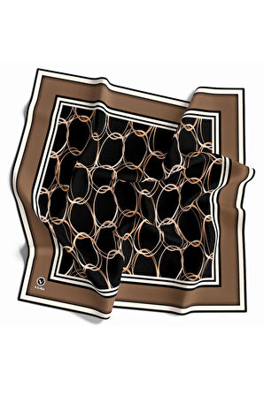 Twill Halka Desenli Bej Renkli 90x90 Eşarp (İpek İçermez) Kenar Dikiş Şekli El Dikişli