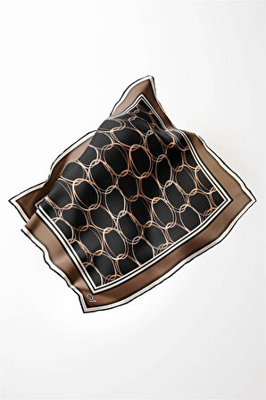 Twill Halka Desenli Bej Renkli 90x90 Eşarp (İpek İçermez) Kenar Dikiş Şekli El Dikişli