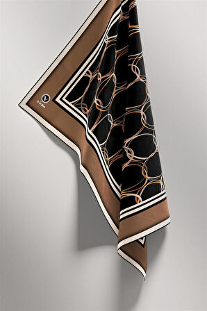 Twill Halka Desenli Bej Renkli 90x90 Eşarp (İpek İçermez) Kenar Dikiş Şekli El Dikişli