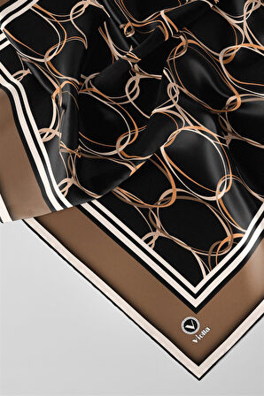 Twill Halka Desenli Bej Renkli 90x90 Eşarp (İpek İçermez) Kenar Dikiş Şekli El Dikişli